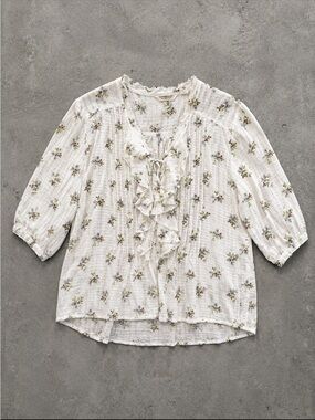 Denim & Supply Ralph Lauren Floral Ruffle Cotton Blouse Medium Boho Festival